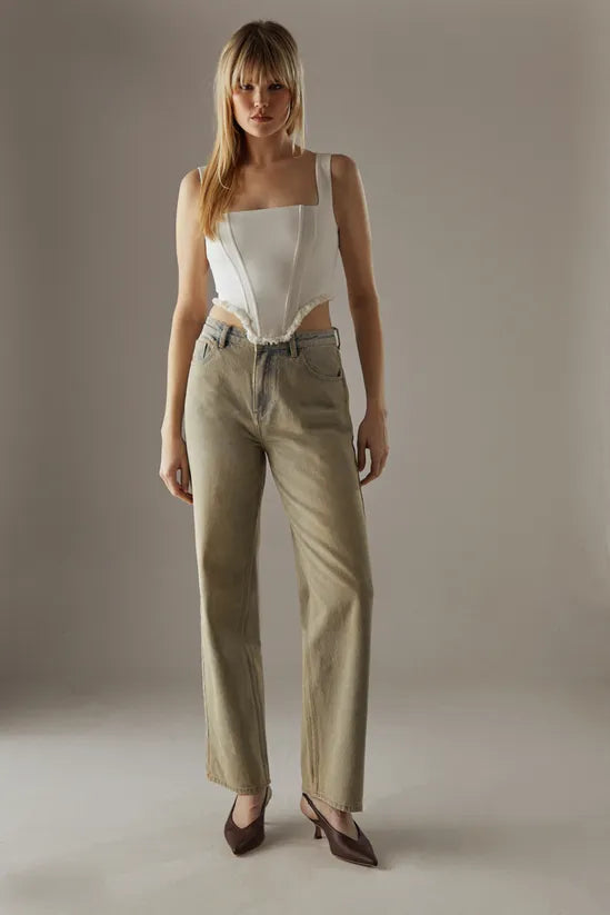 Tailored Corset Top With Fringed Trim